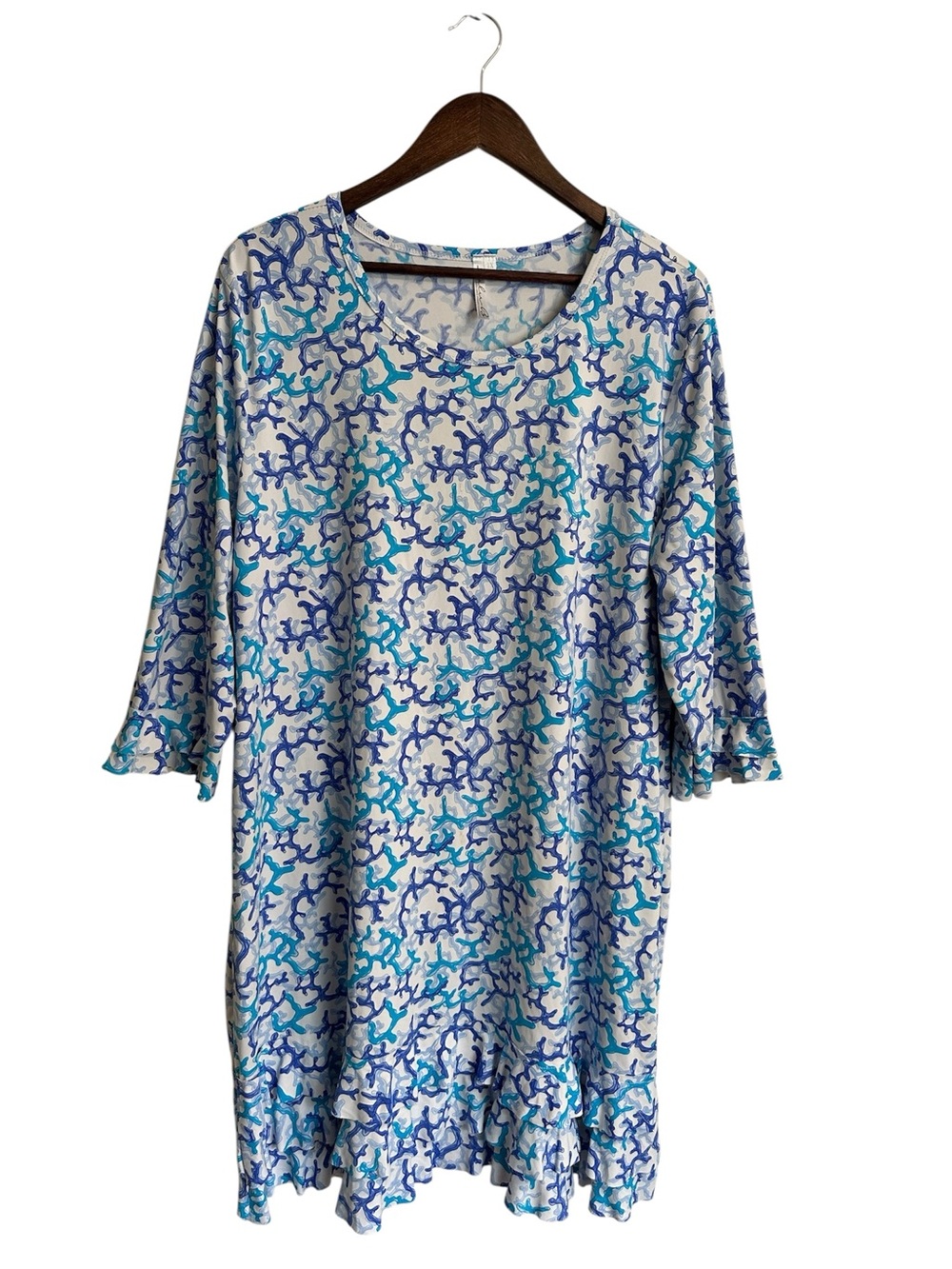 Lulu-B White and Blue Coral Print Dress, Sz 1X